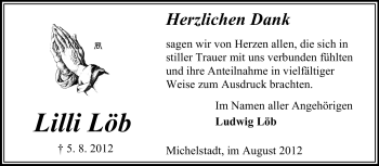 Traueranzeige von Lilli Löb von Odenwälder Echo