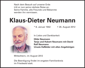 Traueranzeige von Klaus-Dieter Neumann von Starkenburger Echo