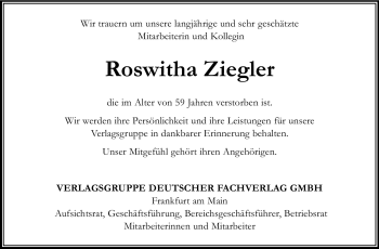Traueranzeige von Roswitha Ziegler von Rüsselsheimer Echo, Groß-Gerauer-Echo, Ried Echo