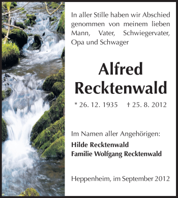 Traueranzeige von Alfred Recktenwald von Starkenburger Echo
