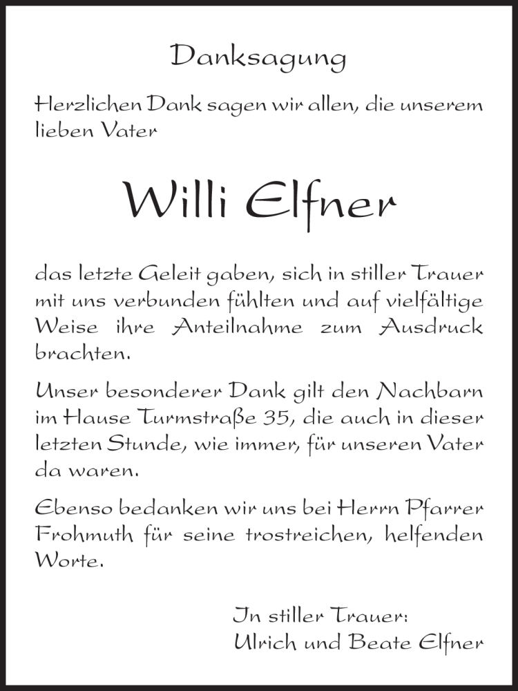  Traueranzeige für Willi Elfner vom 01.09.2012 aus Odenwälder Echo