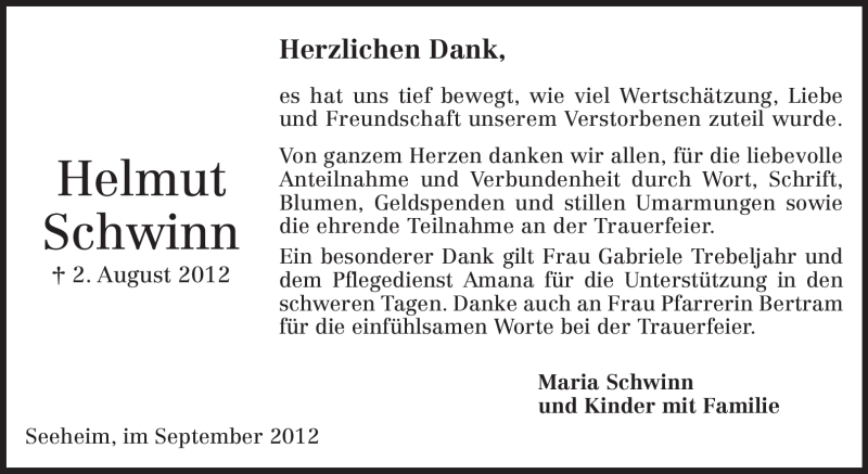  Traueranzeige für Helmut Schwinn vom 01.09.2012 aus Echo-Zeitungen (Gesamtausgabe)
