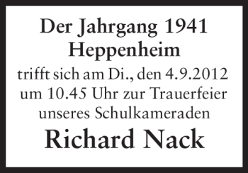 Traueranzeige von Richard Nack von Starkenburger Echo