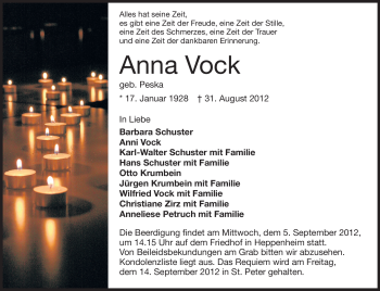 Traueranzeige von Anna Vock von Starkenburger Echo