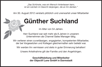 Traueranzeige von Günther Suchland von Echo-Zeitungen (Gesamtausgabe)