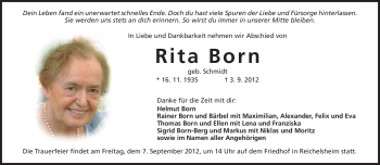 Traueranzeige von Rita Born von Odenwälder Echo