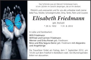Traueranzeige von Elisabeth Friedmann von Rüsselsheimer Echo, Groß-Gerauer-Echo, Ried Echo