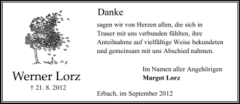 Traueranzeige von Werner Lorz von Odenwälder Echo