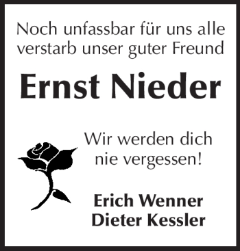 Traueranzeige von Ernst Nieder von Echo-Zeitungen (Gesamtausgabe)