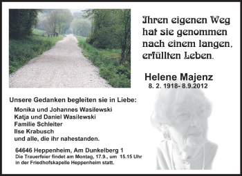 Traueranzeige von Helene Majenz von Starkenburger Echo