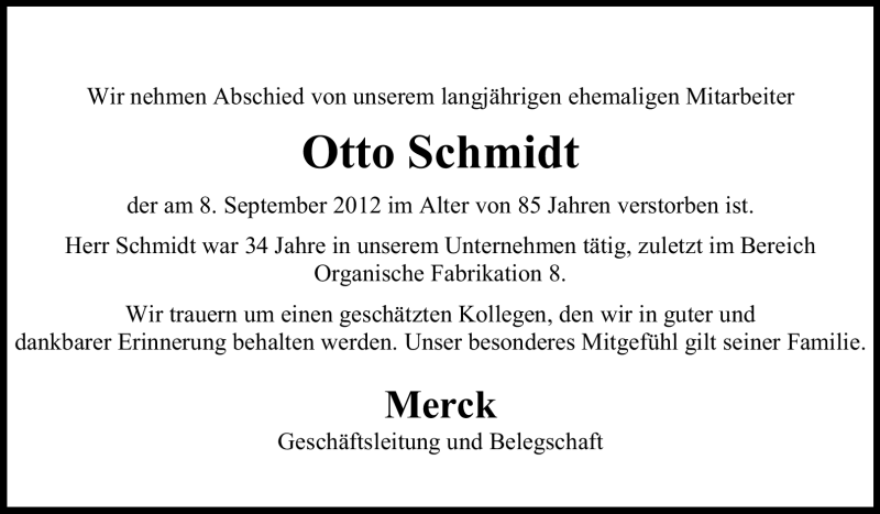  Traueranzeige für Otto Schmidt vom 13.09.2012 aus Echo-Zeitungen (Gesamtausgabe)