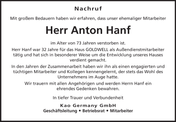 Traueranzeige von Anton Hanf von Starkenburger Echo