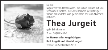 Traueranzeige von Thea Jurgeit von Rüsselsheimer Echo, Groß-Gerauer-Echo, Ried Echo