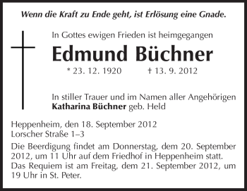 Traueranzeige von Edmund Büchner von Starkenburger Echo