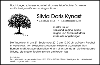 Traueranzeige von Silvia Doris Kynast von Echo-Zeitungen (Gesamtausgabe)