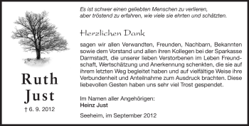 Traueranzeige von Ruth Just von Echo-Zeitungen (Gesamtausgabe)