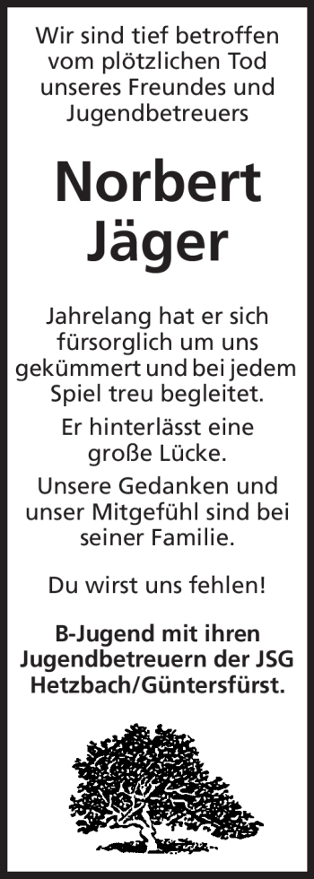 Traueranzeige von Norbert Jäger von Odenwälder Echo