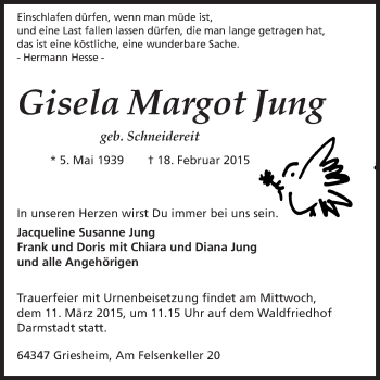 Traueranzeige von Gisela Margot Jung von Echo-Zeitungen (Gesamtausgabe)