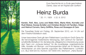 Traueranzeige von Heinz Burda von Rüsselsheimer Echo, Groß-Gerauer-Echo, Ried Echo