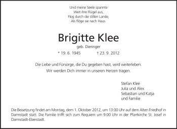 Traueranzeige von Brigitte Klee von Echo-Zeitungen (Gesamtausgabe)