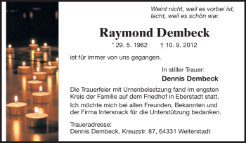 Traueranzeige von Raymond Dembeck von Echo-Zeitungen (Gesamtausgabe)