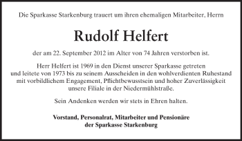 Traueranzeige von Rudolf Helfert von Starkenburger Echo