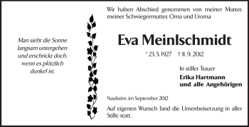 Traueranzeige von Eva Meinlschmidt von Rüsselsheimer Echo, Groß-Gerauer-Echo, Ried Echo