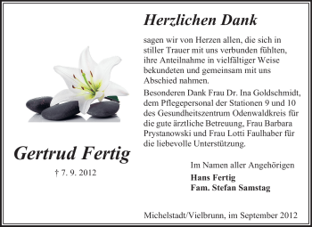 Traueranzeige von Gertrud Fertig von Echo-Zeitungen (Gesamtausgabe)