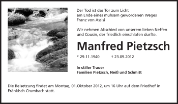 Traueranzeige von Manfred Pietzsch von Odenwälder Echo