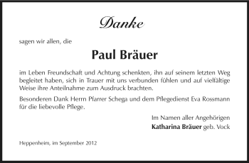 Traueranzeige von Paul Bräuer von Starkenburger Echo