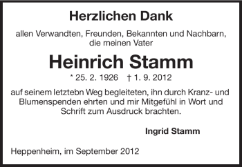 Traueranzeige von Heinrich Stamm von Starkenburger Echo