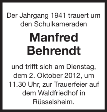 Traueranzeige von Manfred Behrendt von Rüsselsheimer Echo, Groß-Gerauer-Echo, Ried Echo