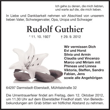 Traueranzeige von Rudolf Guthier von Echo-Zeitungen (Gesamtausgabe)