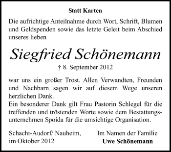 Traueranzeige von Siegfried Schönemann von Rüsselsheimer Echo, Groß-Gerauer-Echo, Ried Echo