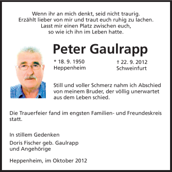 Traueranzeige von Peter Gaulrapp von Starkenburger Echo