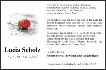 Traueranzeige von Lucia Scholz von Starkenburger Echo