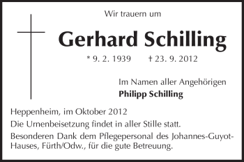 Traueranzeige von Gerhard Schilling von Starkenburger Echo