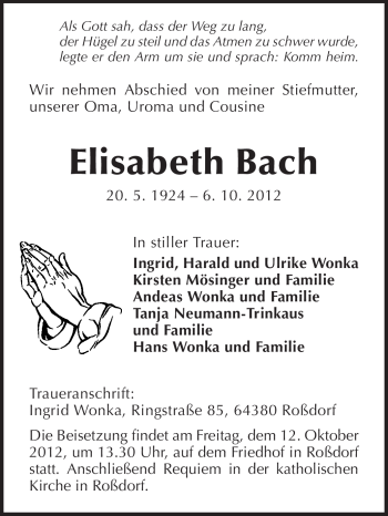 Traueranzeige von Elisabeth Bach von Echo-Zeitungen (Gesamtausgabe)