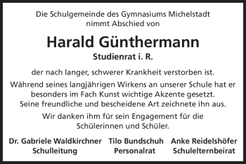 Traueranzeige von Harald Günthermann von Odenwälder Echo