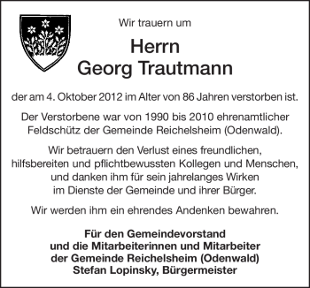 Traueranzeige von Georg Trautmann von Echo-Zeitungen (Gesamtausgabe)