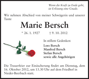 Traueranzeige von Marie Bersch von Echo-Zeitungen (Gesamtausgabe)