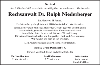 Traueranzeige von Rolph Niederberger von Echo-Zeitungen (Gesamtausgabe)