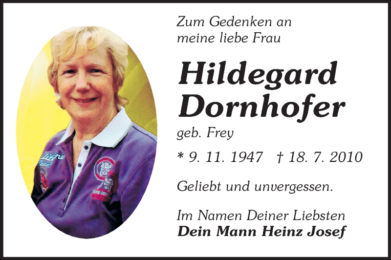  Traueranzeige für Hildegard Dornhofer vom 18.07.2015 aus Odenwälder Echo