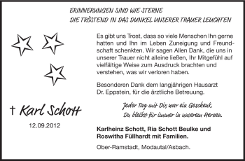 Traueranzeige von Karl Schott von Echo-Zeitungen (Gesamtausgabe)