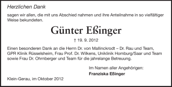 Traueranzeige von Günter Eßinger von Rüsselsheimer Echo, Groß-Gerauer-Echo, Ried Echo