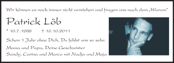 Traueranzeige von Patrick Löb von Odenwälder Echo