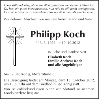 Traueranzeige von Philipp Koch von Odenwälder Echo