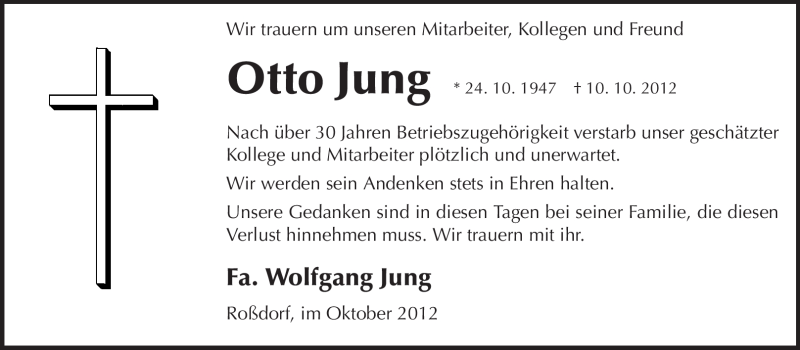  Traueranzeige für Otto Jung vom 15.10.2012 aus Echo-Zeitungen (Gesamtausgabe)