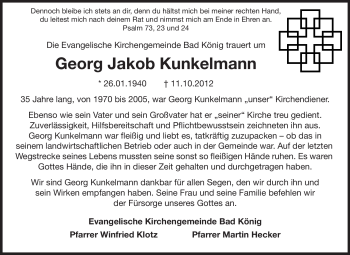 Traueranzeige von Georg Jakob Kunkelmann von Odenwälder Echo