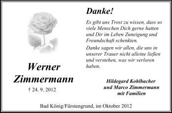 Traueranzeige von Werner Zimmermann von Odenwälder Echo